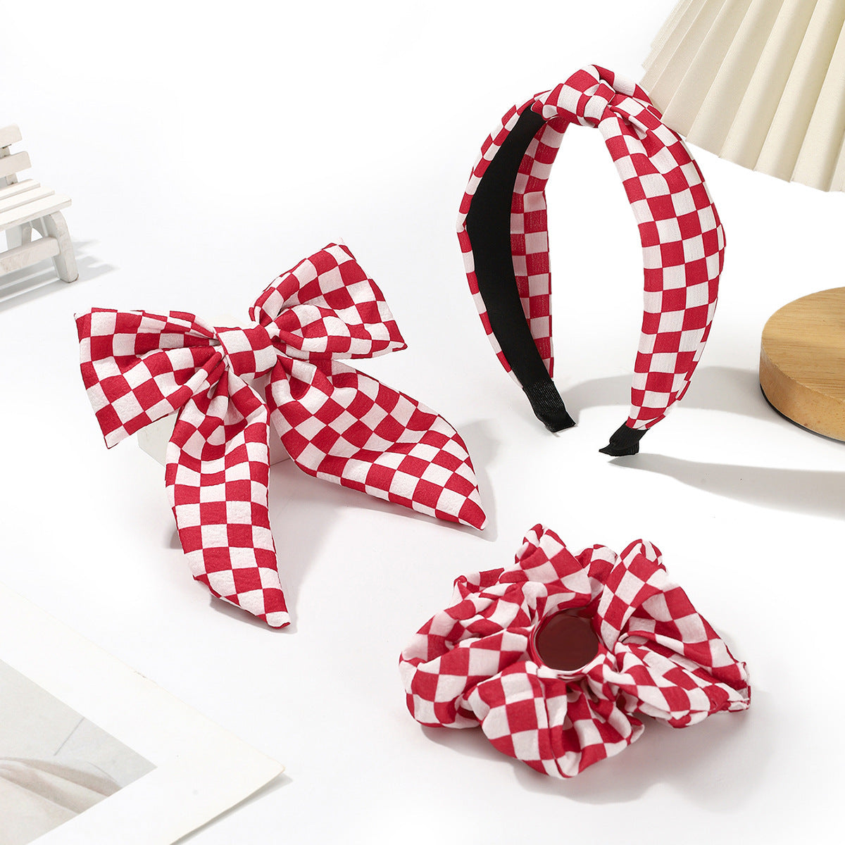 Wholesale  New Checkerboard Pattern Bow Spring Clip Half-Tied Hair Clip